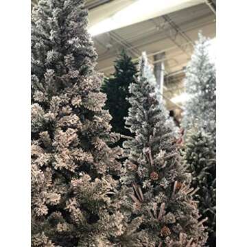 AMERIQUE 691322309737 7 FEET Premium Artificial Full Body Shape Christmas Tree with Metal Stand, Heavily Flocked Snow, Unlit, 7', Snowy