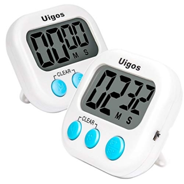 Uigos 2 Pack Digital Kitchen Timer II 2.0, Big Digits, Loud Alarm, Magnetic Backing, Stand, for Cook...
