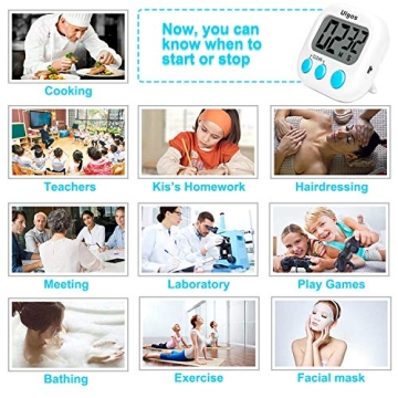 Uigos 2 Pack Digital Kitchen Timer II 2.0, Big Digits, Loud Alarm, Magnetic Backing, Stand, for Cooking Baking Sports Games Office (White) (2 Pack)