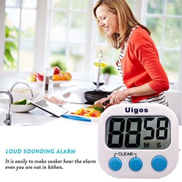 Uigos 2 Pack Digital Kitchen Timer II 2.0, Big Digits, Loud Alarm, Magnetic Backing, Stand, for Cooking Baking Sports Games Office (White) (2 Pack)