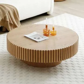 JUSTONE Round Coffee Table with Handcrafted Relief Design