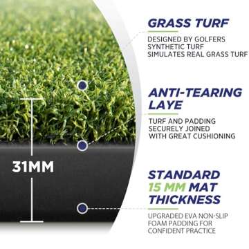 Golfguru Golf Mat, 5x4ft 31mm Artificial Turf Golf Hitting Mats Practice with 10 Golf Balls, 9 Golf ...