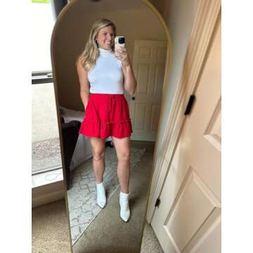 Vigorics Red Mini Skirt Linen Skirt High Waisted Skirts Ruffle Skirt Fall Skirt Short Skirts for Women Trendy Summer M