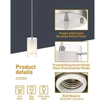 AKEZON Pendant Light - Adjustable Glass Fixture for Dining