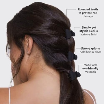 Kitsch Small Hair Clips for Women, Recycled Plastic Small Claw Clips & Mini Claw Clips for Hair, Mini Hair Clips for Thin Hair, Tiny Jaw Clip for Hair, 6 pcs (Tortoise & Black)