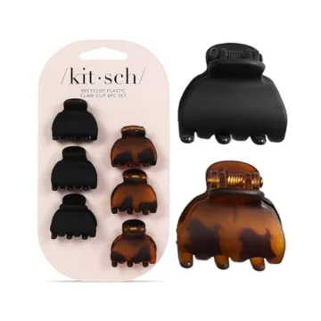 Kitsch Small Hair Clips for Women, Recycled Plastic Small Claw Clips & Mini Claw Clips for Hair, Mini Hair Clips for Thin Hair, Tiny Jaw Clip for Hair, 6 pcs (Tortoise & Black)
