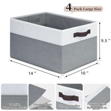 Criusia 4 Pack Large Storage Baskets for Shelves | Fabric Closet Organizers and Storage Bins with Ha...