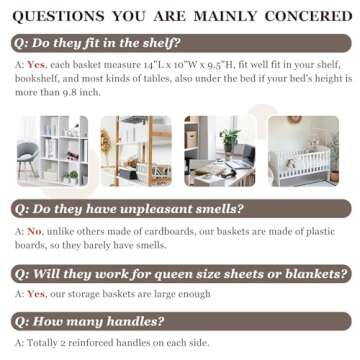 Criusia 4 Pack Large Storage Baskets for Shelves | Fabric Closet Organizers and Storage Bins with Handles Home Organization | Decorative Collapsible Baskets for Organizing Clothes Toy Nursery 14"x10"