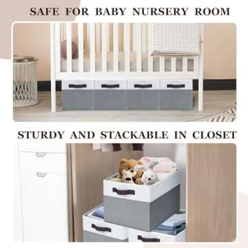 Criusia 4 Pack Large Storage Baskets for Shelves | Fabric Closet Organizers and Storage Bins with Handles Home Organization | Decorative Collapsible Baskets for Organizing Clothes Toy Nursery 14"x10"