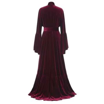 Women's Old Hollywood Velvet Bridal Robe Long Lingerie Bathgown Loose Nightgown Weding Scarf with Belt Teal S/M