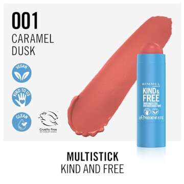 Rimmel London Kind & Free, 001 Caramel Dusk, Multi-Stick, For Cheeks and Lips, Hydrating, Buildable ...