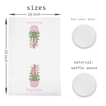 Chinoiserie Christmas Kitchen Towels, Coquette Pink Bow Procelain Christmas Tree Hand Towels for Bathroom, Preppy Christmas Decor Dish Towels Tea Towels, Grandmillennial Home Decor, 16x24 Inches