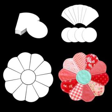 English Paper Piecing Template Set Flower Shape Grandmother's Garden Quilting Kit for Patchwork Beginners on Bags, Blankets, Pillowcases Handmade Trapezoid with Flat Round DIY Sewing (56MM White)