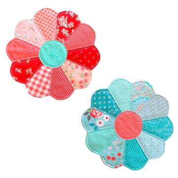 English Paper Piecing Template Set Flower Shape Grandmother's Garden Quilting Kit for Patchwork Beginners on Bags, Blankets, Pillowcases Handmade Trapezoid with Flat Round DIY Sewing (56MM White)