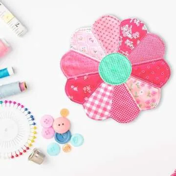 English Paper Piecing Template Set Flower Shape Grandmother's Garden Quilting Kit for Patchwork Beginners on Bags, Blankets, Pillowcases Handmade Trapezoid with Flat Round DIY Sewing (56MM White)