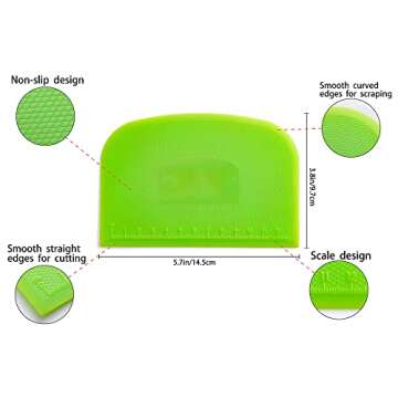 Dough Scraper Bowl Scraper Flexible Unbreakable Plastic Scrape with Scale for Baking Bench Scraper Multipurpose Food Scrapers kitchen tool for Bread Dough Cake Fondant Icing 2 Pcs White Green