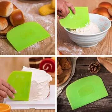 Dough Scraper Bowl Scraper Flexible Unbreakable Plastic Scrape with Scale for Baking Bench Scraper Multipurpose Food Scrapers kitchen tool for Bread Dough Cake Fondant Icing 2 Pcs White Green