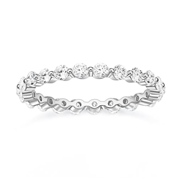 EAMTI 2mm 925 Sterling Silver Wedding Band Round Cubic Zirconia Full Eternity Stackable Engagement R...