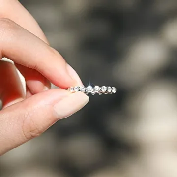 EAMTI 2mm Sterling Silver Cubic Zirconia Wedding Band Ring