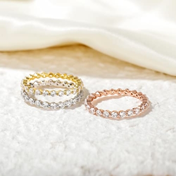 EAMTI 2mm Sterling Silver Cubic Zirconia Wedding Band Ring