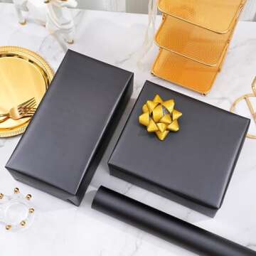 ZINTBIAL Matte Black Wrapping Paper Roll with Cut Lines - Solid Black Holiday Gift Wrap for Graduati...