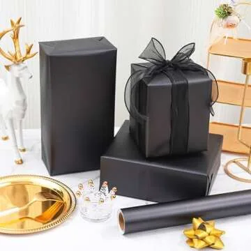 ZINTBIAL Matte Black Wrapping Paper Roll with Cut Lines - Solid Black Holiday Gift Wrap for Graduation, Christmas, Birthdays, Wedding, All Occasion - 17.5 in x 33 ft (48 sq. ft), Easy to Cut
