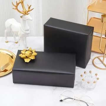 ZINTBIAL Matte Black Wrapping Paper Roll with Cut Lines - Solid Black Holiday Gift Wrap for Graduation, Christmas, Birthdays, Wedding, All Occasion - 17.5 in x 33 ft (48 sq. ft), Easy to Cut
