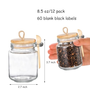 ZENFUN Glass Spice Jars with Bamboo Lid & Spoon Set 12 Pack
