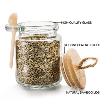 ZENFUN Glass Spice Jars with Bamboo Lid & Spoon Set 12 Pack