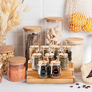 ZENFUN Glass Spice Jars with Bamboo Lid & Spoon Set 12 Pack