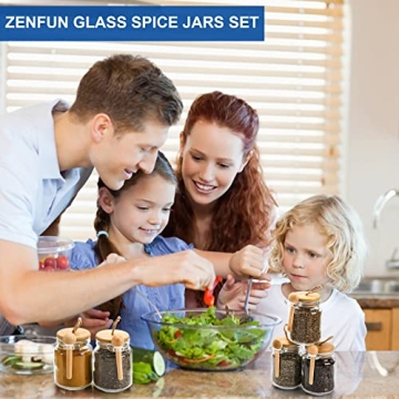 ZENFUN Glass Spice Jars with Bamboo Lid & Spoon Set 12 Pack