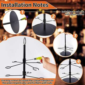 Uiifan Champagne Tree Stand for Drinks Wine Glass Holder Stand 3 Tier 12 Holders Metal Cocktail Tower Stand Display Wine Holder for Margarita Cups Tasting Wedding Bridal Shower Party(Black,2 Pcs)