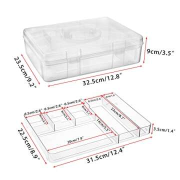 BTSKY 2-Tier Cute Bear Storage Box with Removable Divided Tray Portable Clear Plastic Art Craft Supply Organizer Stackable Home Office Supplies Storage Container for Pens Notes A4 Papers etc (Clear)