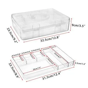 BTSKY 2-Tier Cute Bear Storage Box with Removable Divided Tray Portable Clear Plastic Art Craft Supply Organizer Stackable Home Office Supplies Storage Container for Pens Notes A4 Papers etc (Clear)