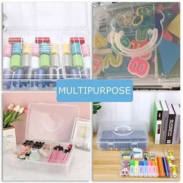 BTSKY 2-Tier Cute Bear Storage Box with Removable Divided Tray Portable Clear Plastic Art Craft Supply Organizer Stackable Home Office Supplies Storage Container for Pens Notes A4 Papers etc (Clear)