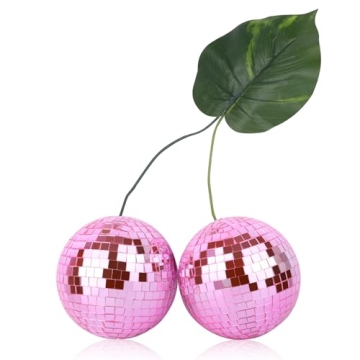 Cherry Disco Ball Decor, Double Mirror Ball Cherry Decor for DJ Club Stage Bar Party Wedding Holiday...