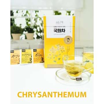 Ssanggye Chrysanthemum Floral Tea 0.5g x 100 Tea Bags, Bulk Size Premium Korean Herbal Hot Cold Hygienic Single Teabag Flower Tea Sweet Soft Flavor 국화차 4 Seasons Made in Korea