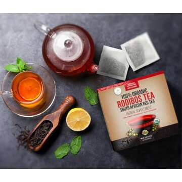 Kiss Me Organics Rooibos Tea - 100% Organic, Traditional, South African Red Tea for a Hot or Cold Brew, 80 Tea Bags