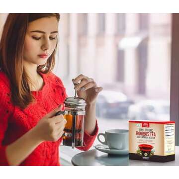 Kiss Me Organics Rooibos Tea - 100% Organic, Traditional, South African Red Tea for a Hot or Cold Brew, 80 Tea Bags