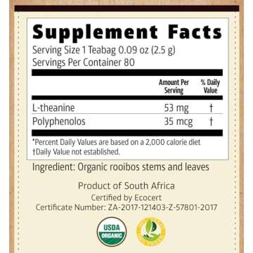 Kiss Me Organics Rooibos Tea - 100% Organic, Traditional, South African Red Tea for a Hot or Cold Brew, 80 Tea Bags