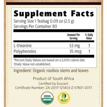 Kiss Me Organics Rooibos Tea - 100% Organic, Traditional, South African Red Tea for a Hot or Cold Brew, 80 Tea Bags