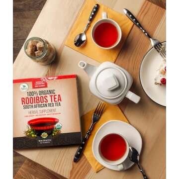 Kiss Me Organics Rooibos Tea - 100% Organic, Traditional, South African Red Tea for a Hot or Cold Brew, 80 Tea Bags