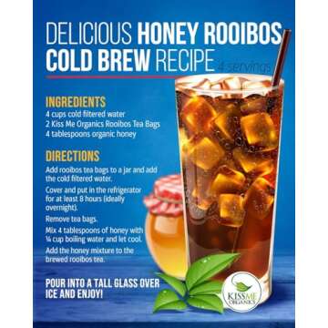 Kiss Me Organics Rooibos Tea - 100% Organic, Traditional, South African Red Tea for a Hot or Cold Brew, 80 Tea Bags