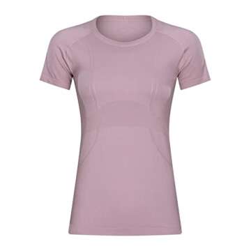 LUYAA Seamless Workout Shirts for Women Short Sleeve Summer Quickly Dry Deep Pink