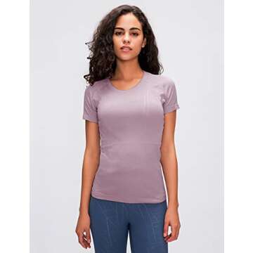 LUYAA Seamless Workout Shirts for Women Short Sleeve Summer Quickly Dry Deep Pink