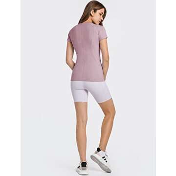 LUYAA Seamless Workout Shirts for Women Short Sleeve Summer Quickly Dry Deep Pink