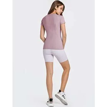 LUYAA Seamless Workout Shirts for Women Short Sleeve Summer Quickly Dry Deep Pink