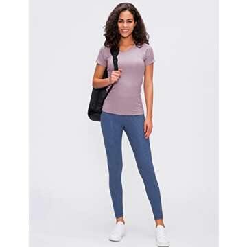 LUYAA Seamless Workout Shirts for Women Short Sleeve Summer Quickly Dry Deep Pink