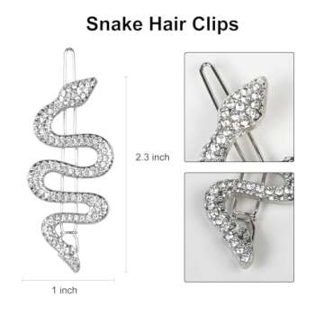 TEBIEKOY Snake Hair Pins with Sparkly Rhinestones Hair Clips, 4 Pcs Alloy Snake Hair Clips Set, Crys...