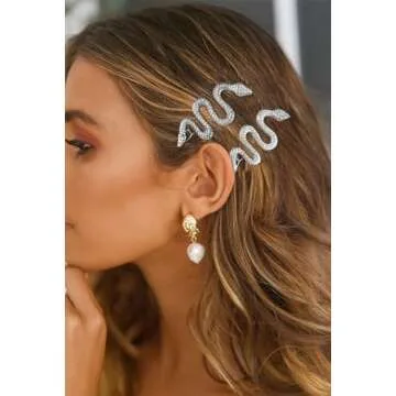 TEBIEKOY Snake Hair Pins with Sparkly Rhinestones Hair Clips, 4 Pcs Alloy Snake Hair Clips Set, Crystal Hair Accessories Headdress for Girls and Women